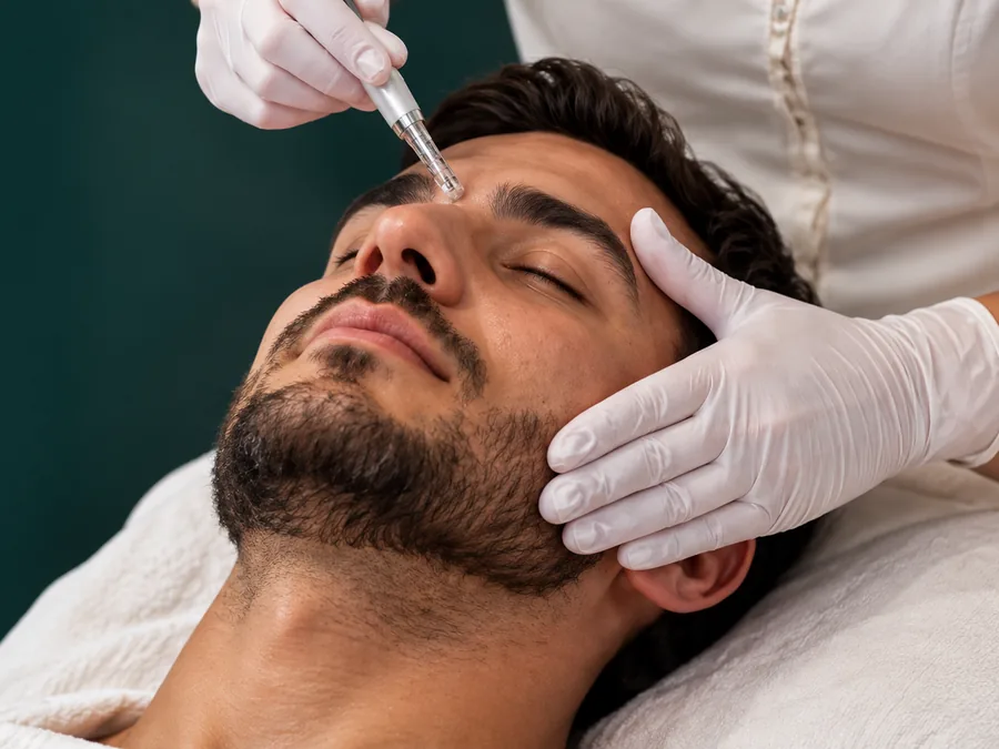 Homem recebendo limpeza de pele facial