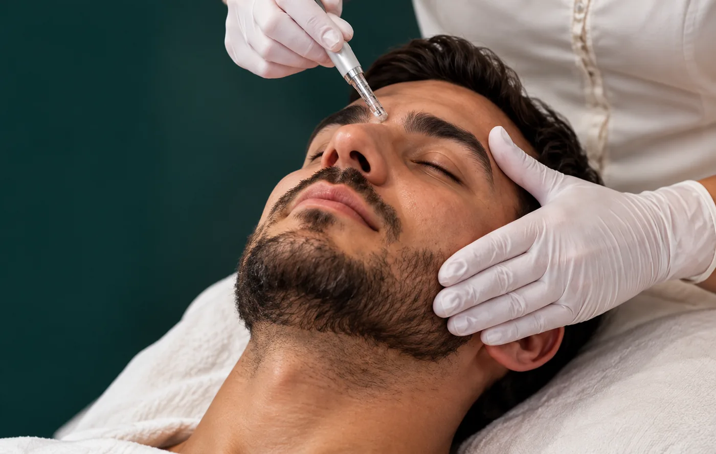 Homem recebendo limpeza de pele facial